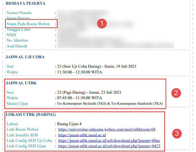 Jadwal Uji Coba pada Kartu Peserta